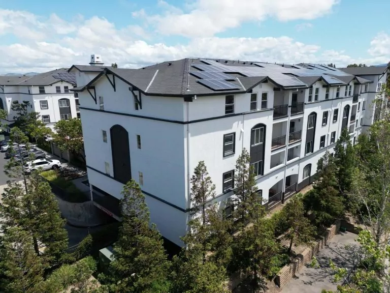 Apartment complex with fresh paint in Pleasanton, CA