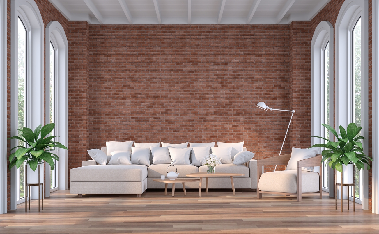 Contemporary living room with empty red brick in Tracy, CA